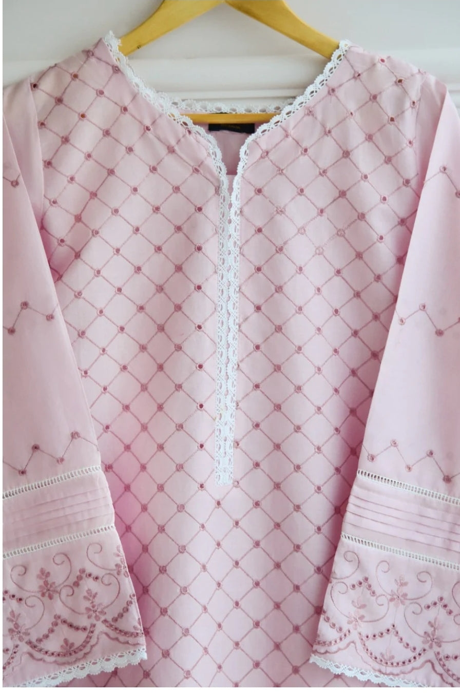 Agha Noor Rose Pink Chikankari Shirt