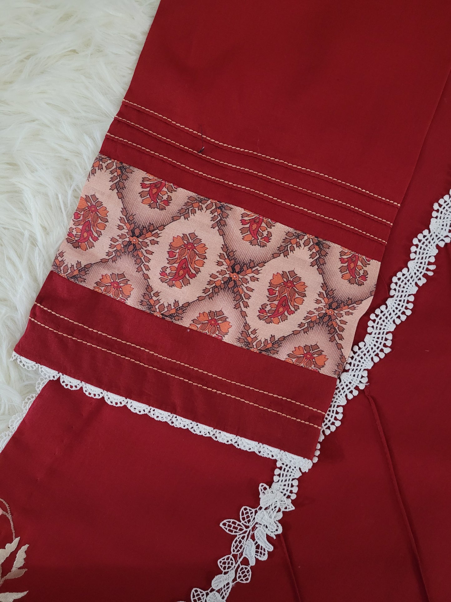 Ruby Reverie: Embroidered Cambric Suit with Ombre Dupatta