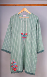 Sage Green Embroidered Cotton Kurta with Floral Applique