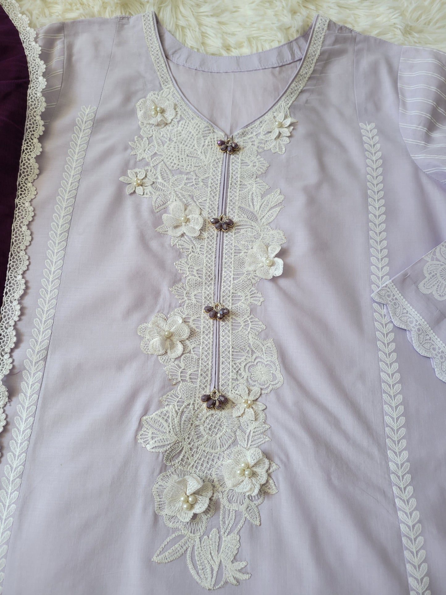 Sana Safinaz Lavender Embroidered Lawn Suit with Chiffon Dupatta