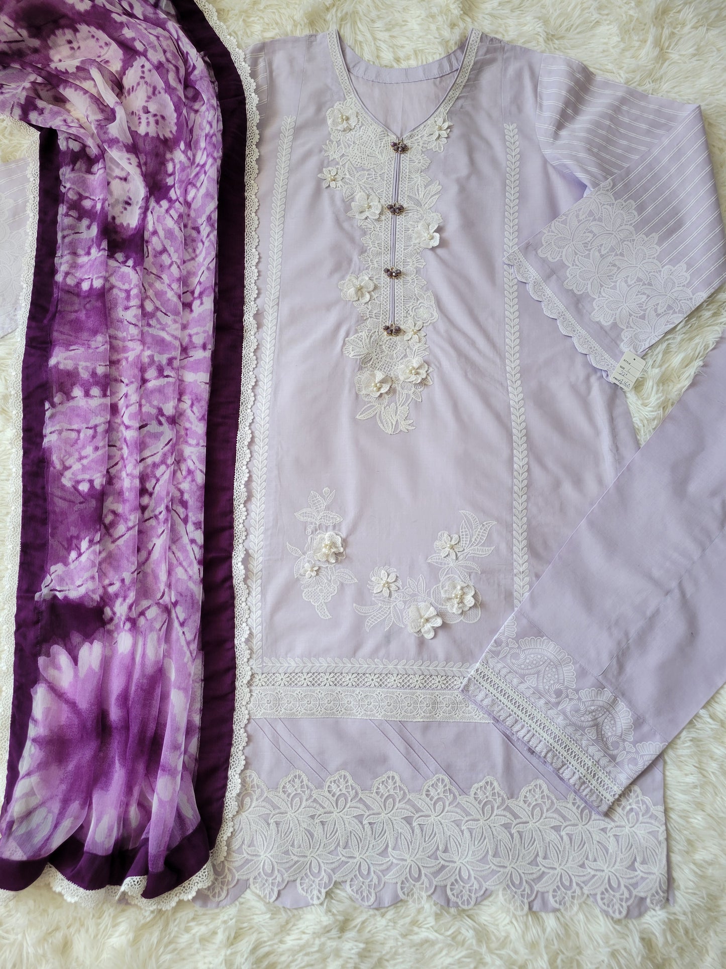 Sana Safinaz Lavender Embroidered Lawn Suit with Chiffon Dupatta