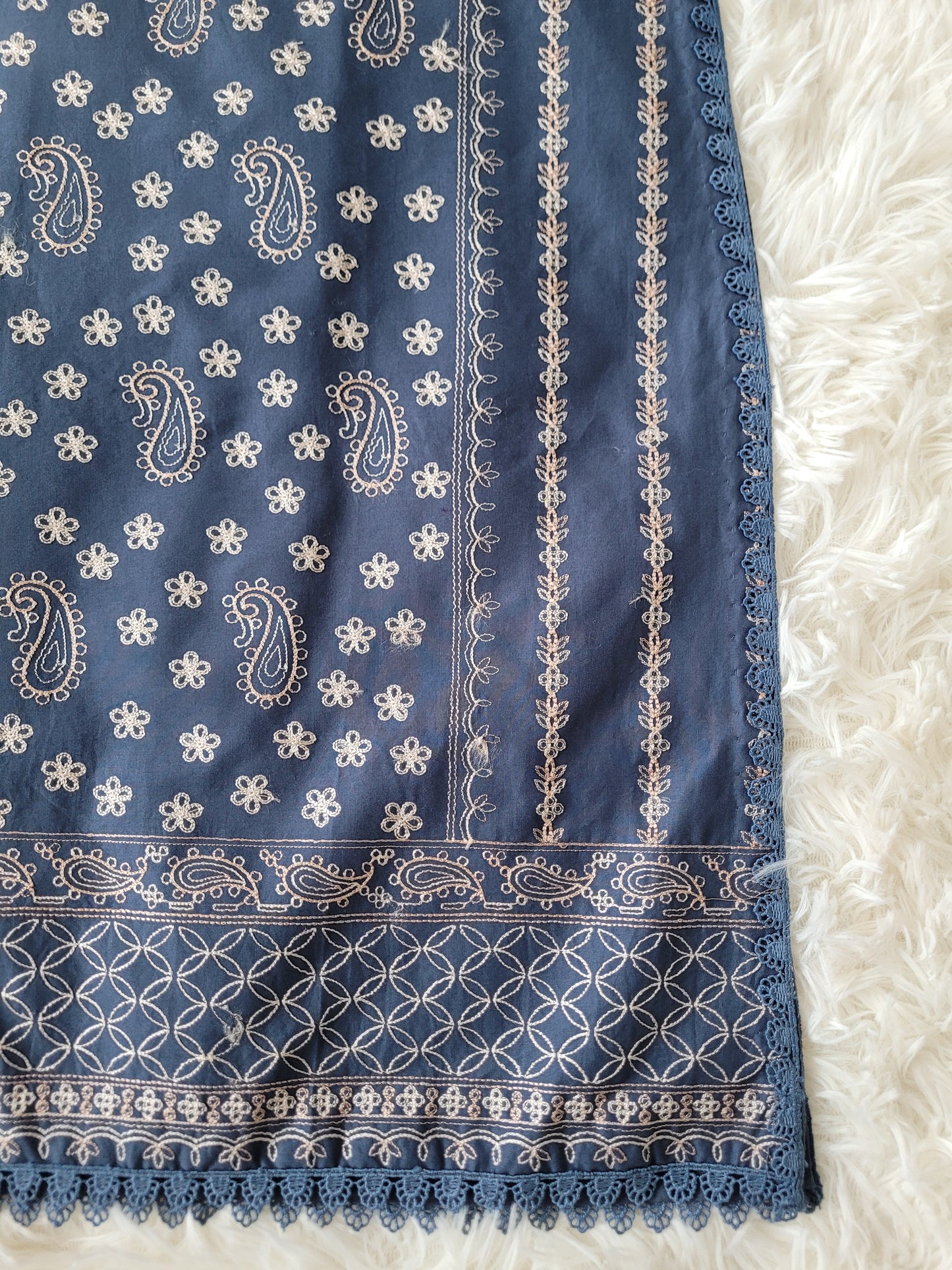 Agha Noor Teal Paisley Embroidered Lawn Shirt with Ethnic Motifs
