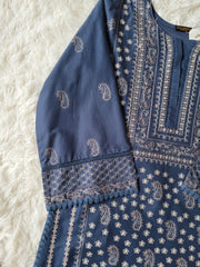 Agha Noor Teal Paisley Embroidered Lawn Shirt with Ethnic Motifs
