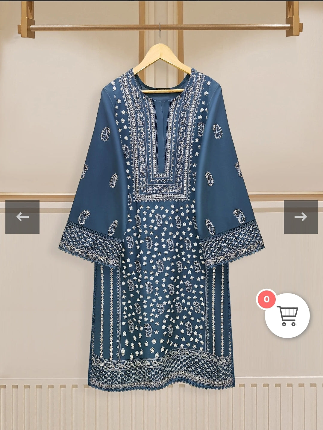 Agha Noor Teal Paisley Embroidered Lawn Shirt with Ethnic Motifs