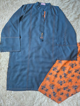2 Piece Marina Teal Blue Kurta with Orange Printed Floral Shalwar