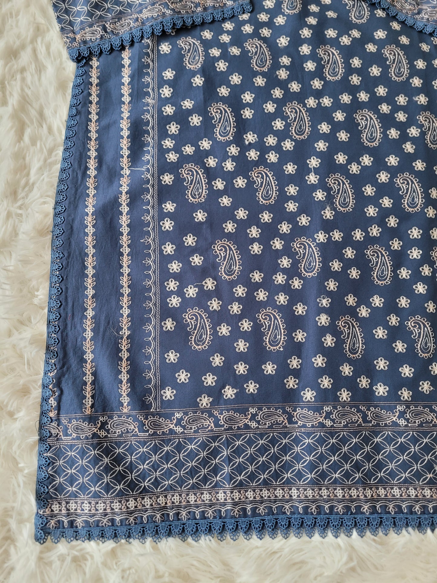 Agha Noor Teal Paisley Embroidered Lawn Shirt with Ethnic Motifs