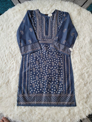 Agha Noor Teal Paisley Embroidered Lawn Shirt with Ethnic Motifs