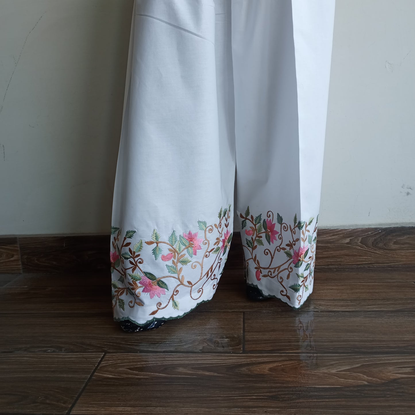 White Jaal Embroidered White Cotton Shalwar
