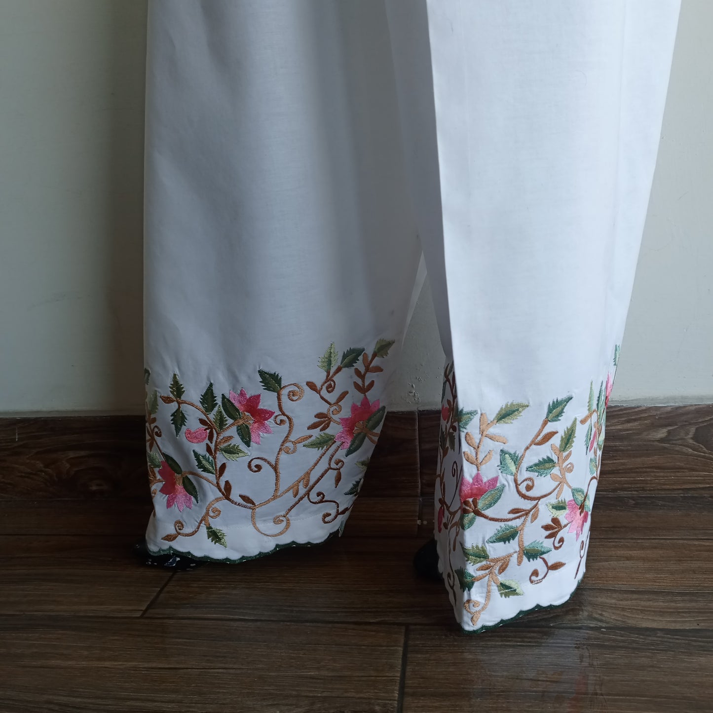 White Jaal Embroidered White Cotton Shalwar