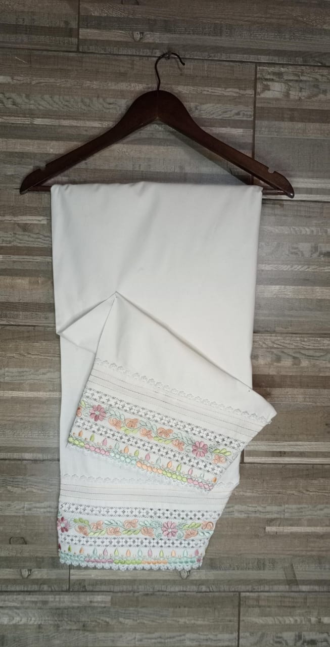 Chic White Lattice & Bloom Embroidered Shalwar with Delicate Lace