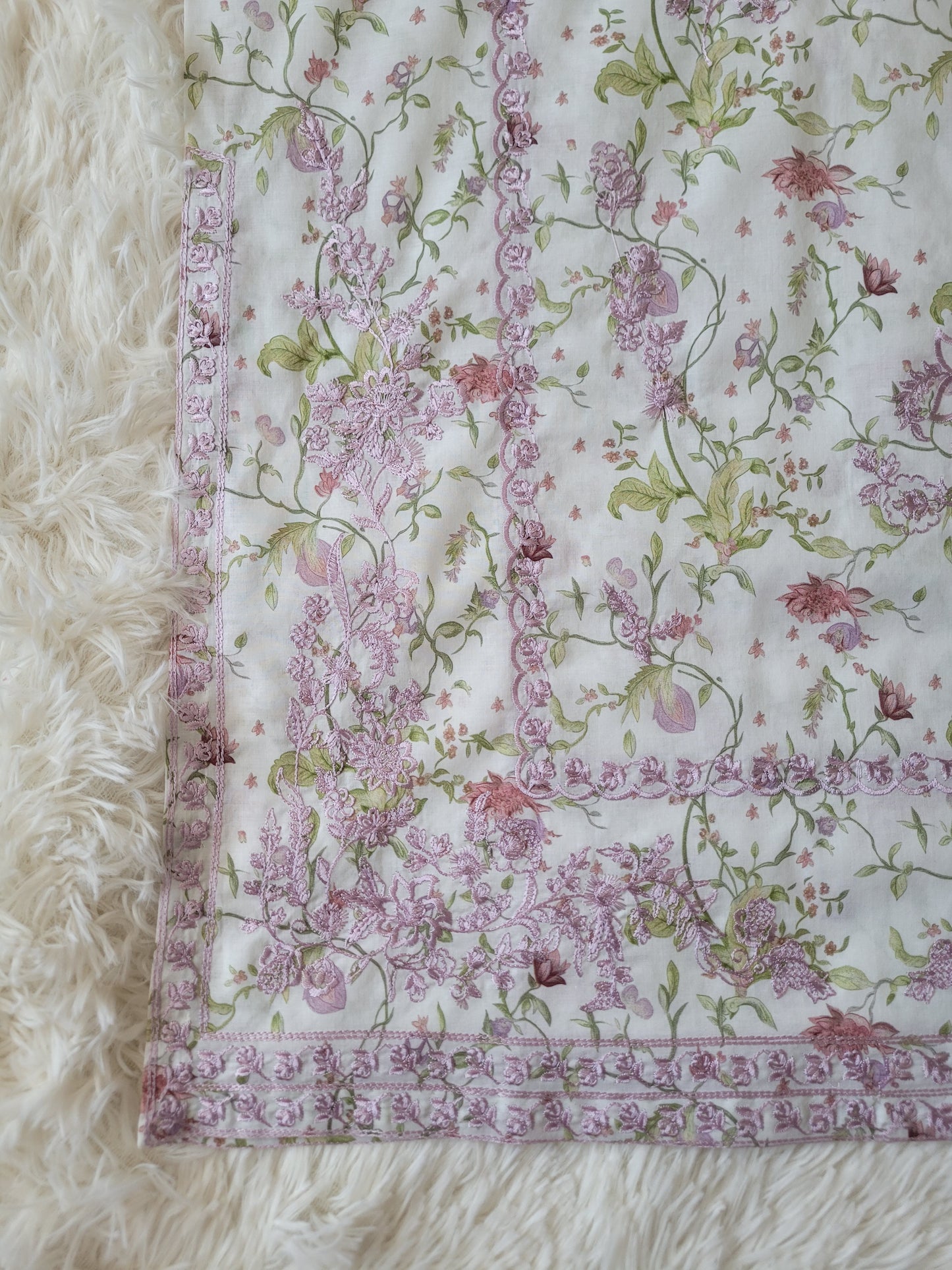 Agha Noor White Multi-Embroidered lawn Suit with Ombre Dupatta