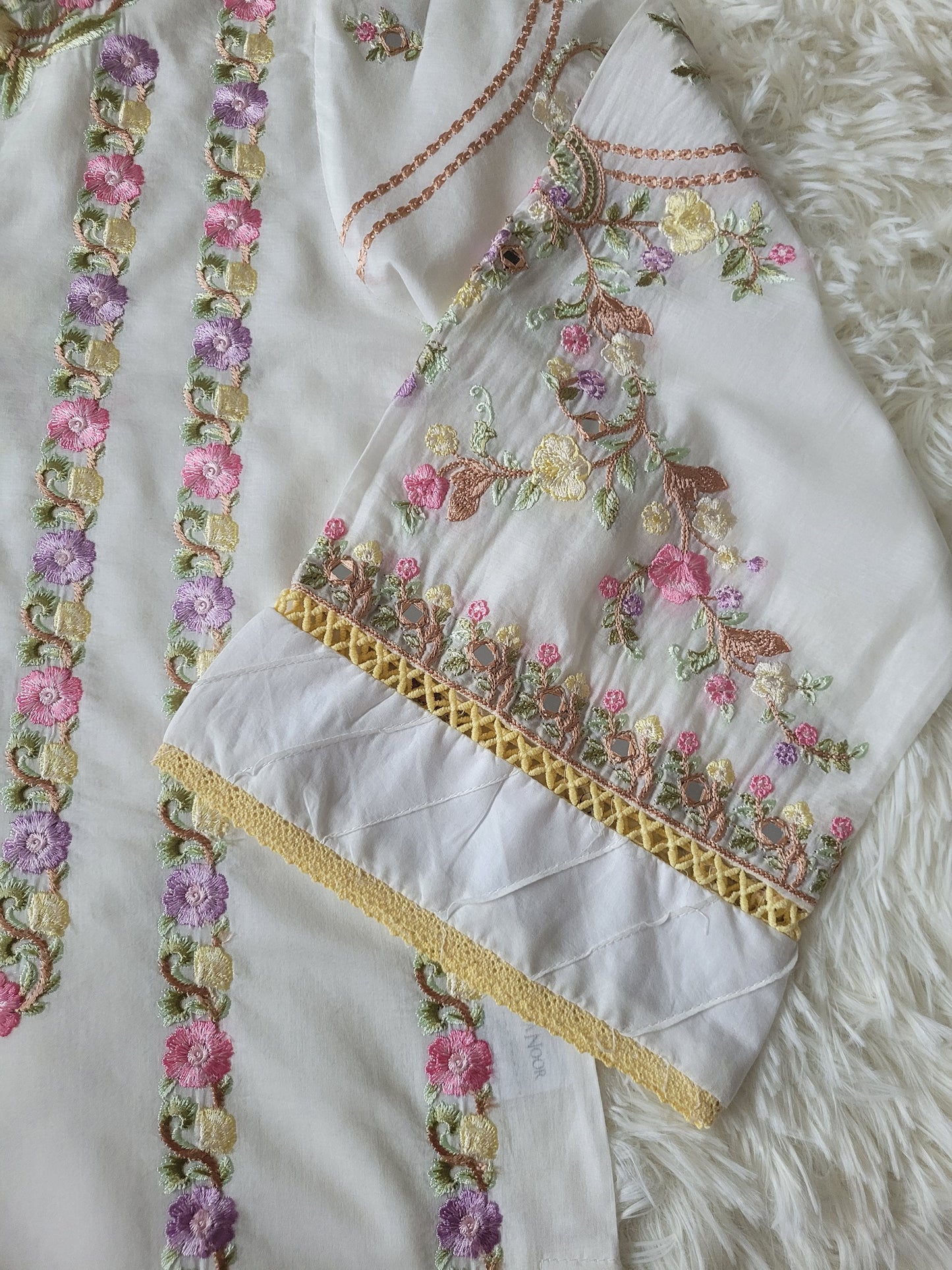 Agha Noor White Multi-Embroidered lawn Suit with Ombre Dupatta