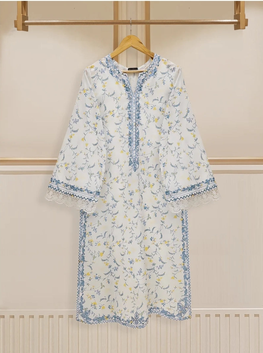 Agha Noor Azure Whisper: Printed & Embroidered White Lawn Shirt and Trouser