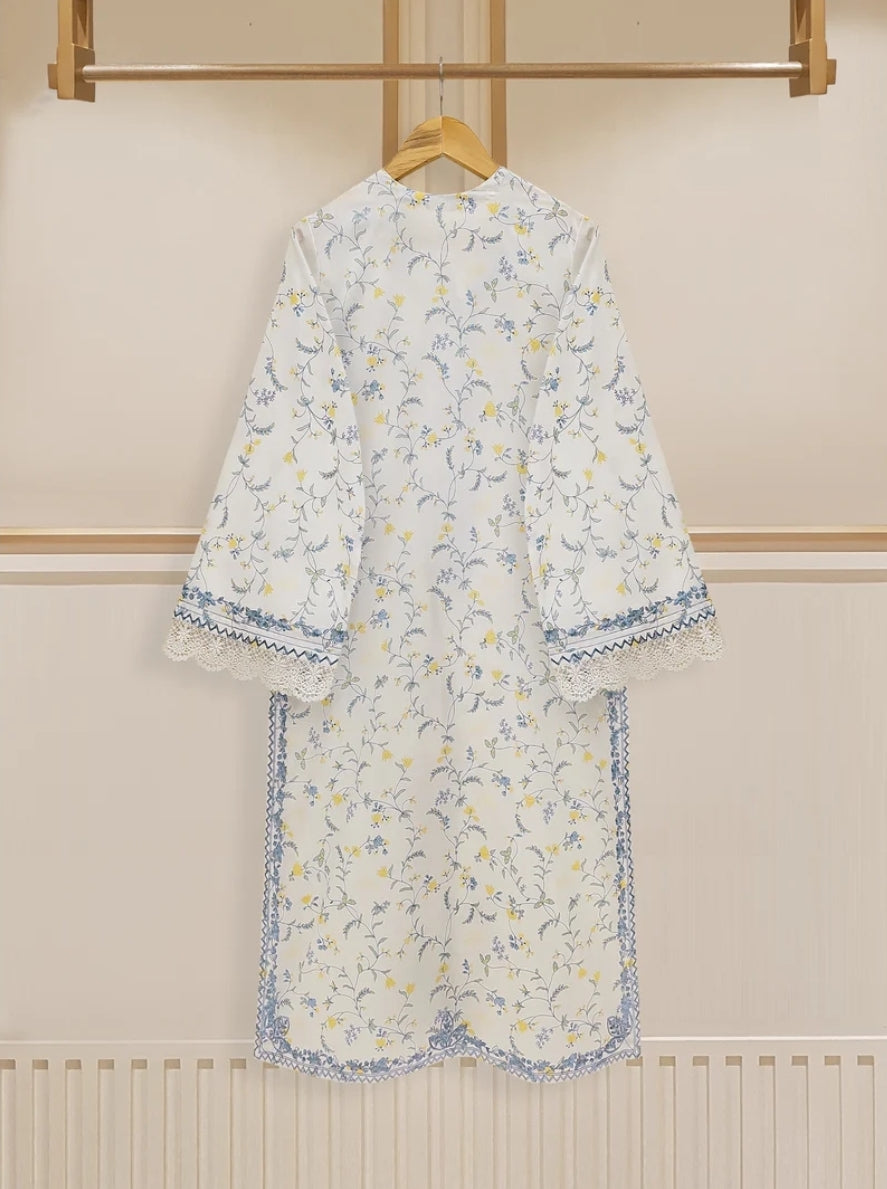 Agha Noor Azure Whisper: Printed & Embroidered White Lawn Shirt and Trouser