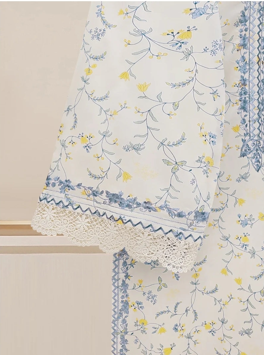 Agha Noor Azure Whisper: Printed & Embroidered White Lawn Shirt and Trouser