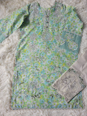 Zaha Aqua Oasis Chikankari Lawn Suit with Embroidered Cotton Trouser & Chikankari Dupatta