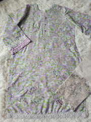 Zaha Lilac Blossom: Embroidered Chikankari Lawn Three-Piece Suit
