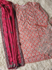 Zara Peach Medallion: Printed Shirt with Fuchsia Dupatta