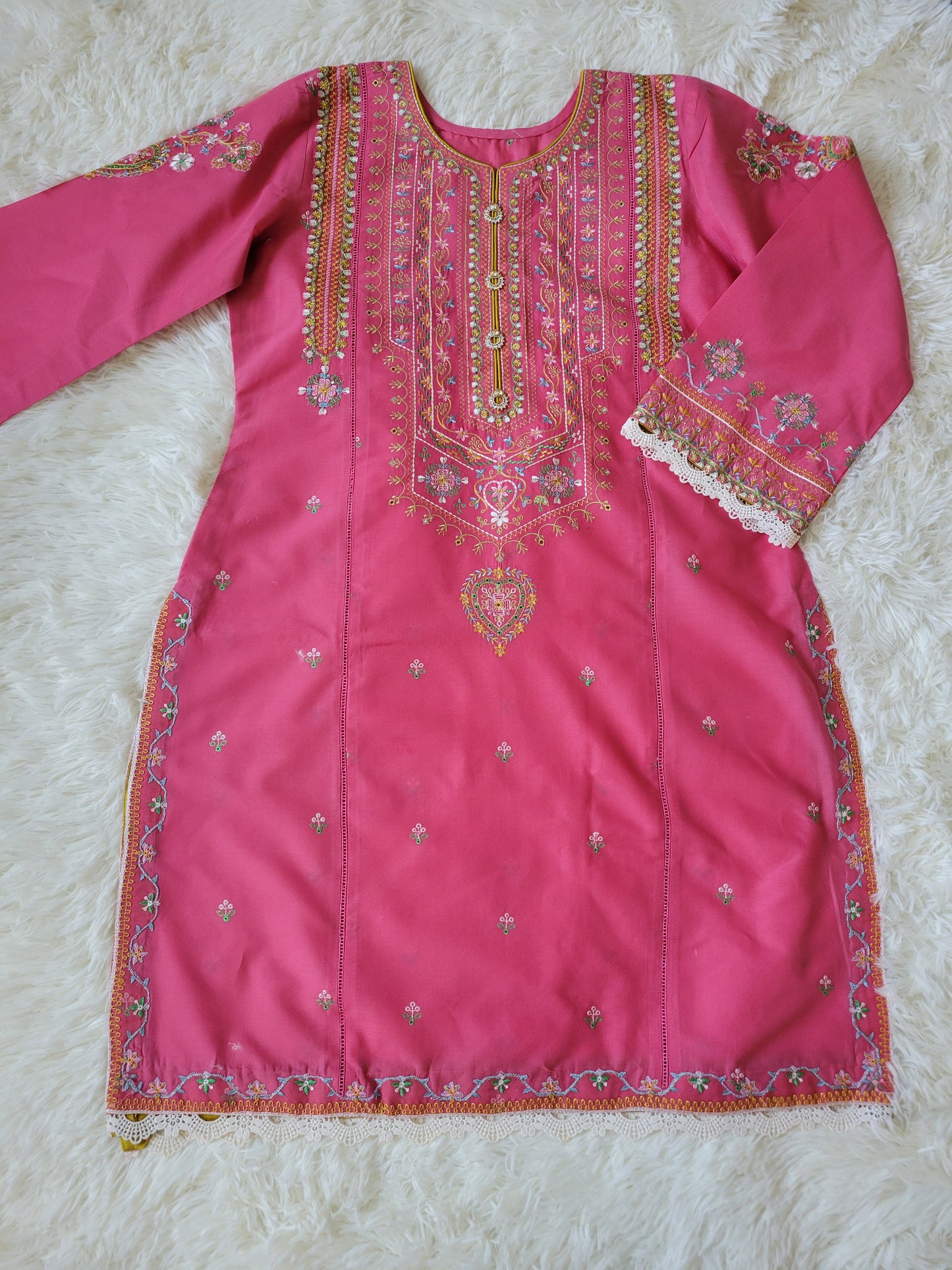 Zara Shahjahan Coral Bloom: Embroidered Suit with Yellow Dupatta