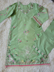 Zara Shahjahan Mint Flora: Embroidered Suit with Vibrant Dupatta