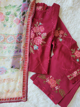 Zara Shahjahan Crimson Bloom: Embroidered Suit with Floral Dupatta