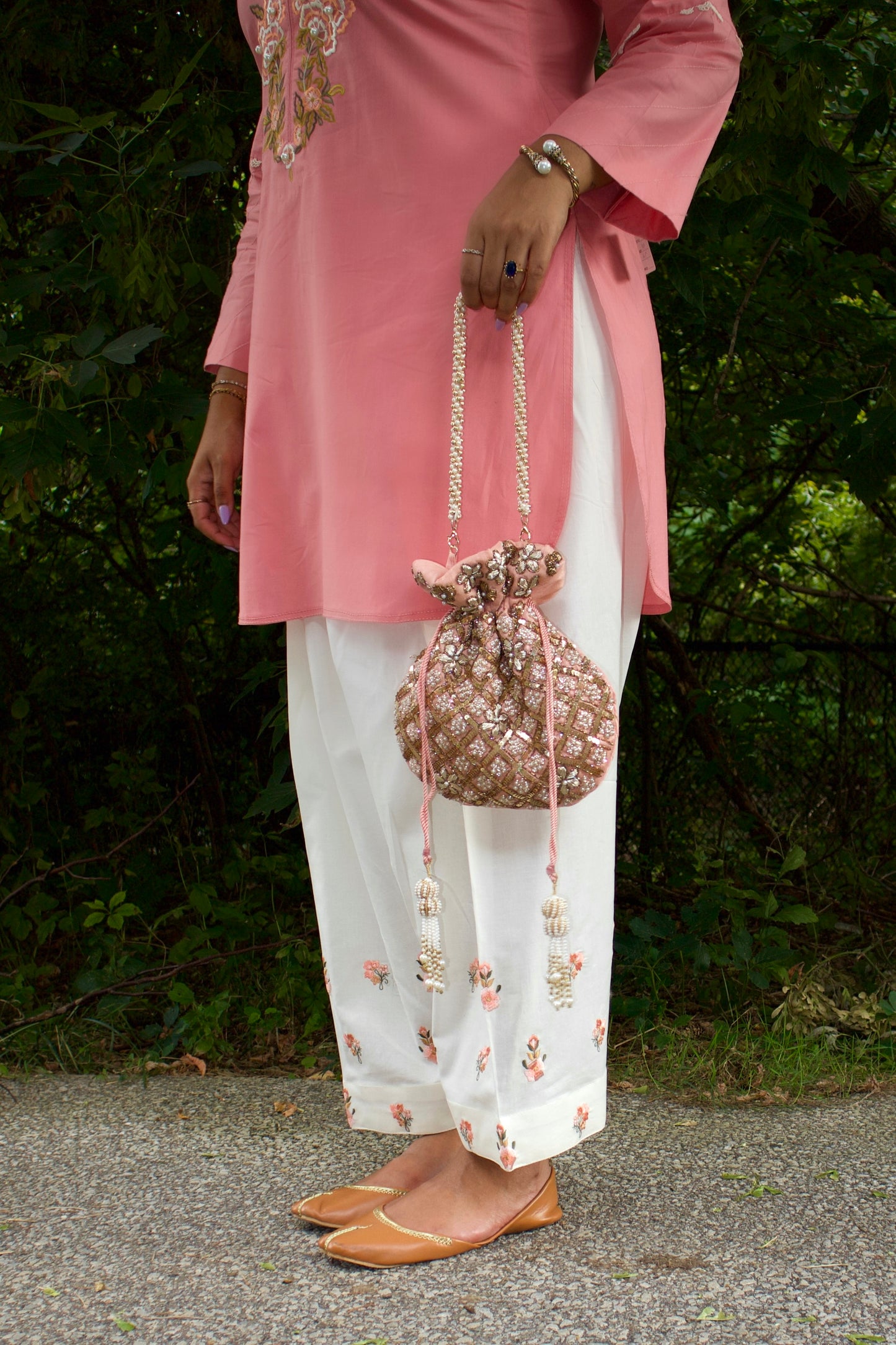 Coral Peach Embroidered Kurta with Embroidered Shalwar - 2pc