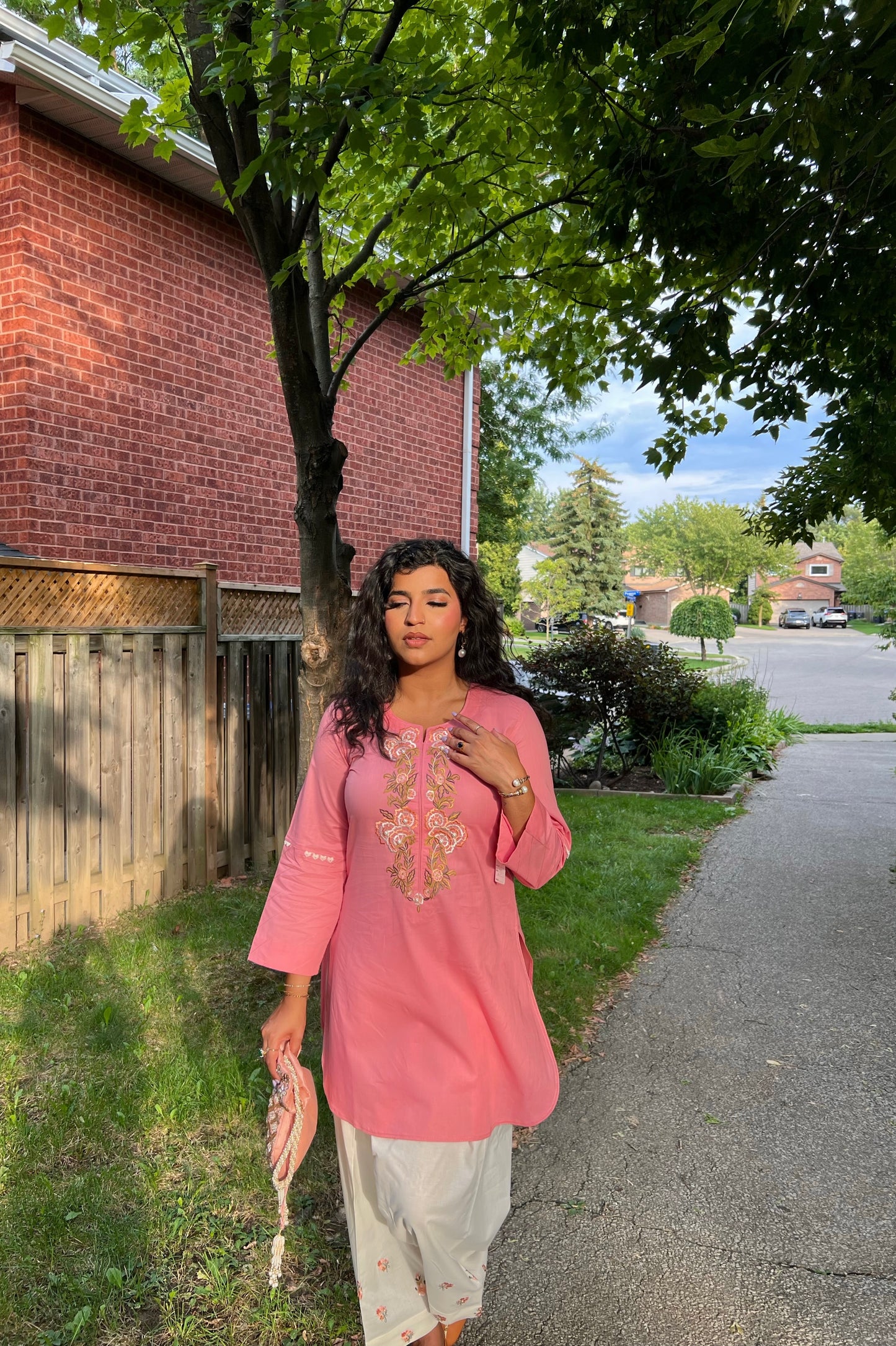 Coral Peach Embroidered Kurta with Embroidered Shalwar - 2pc