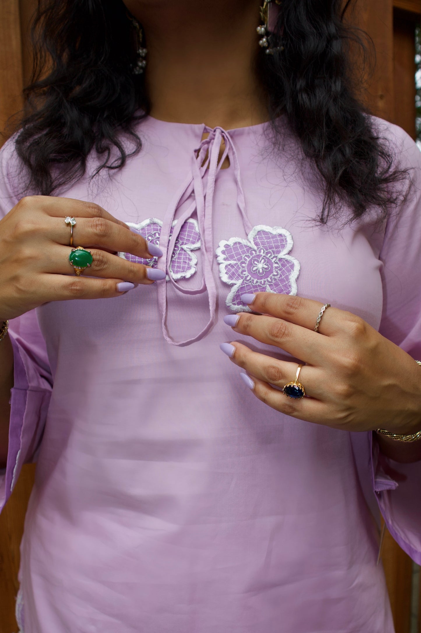 Lilac & White: Embroidered Cotton Two-Piece Suit