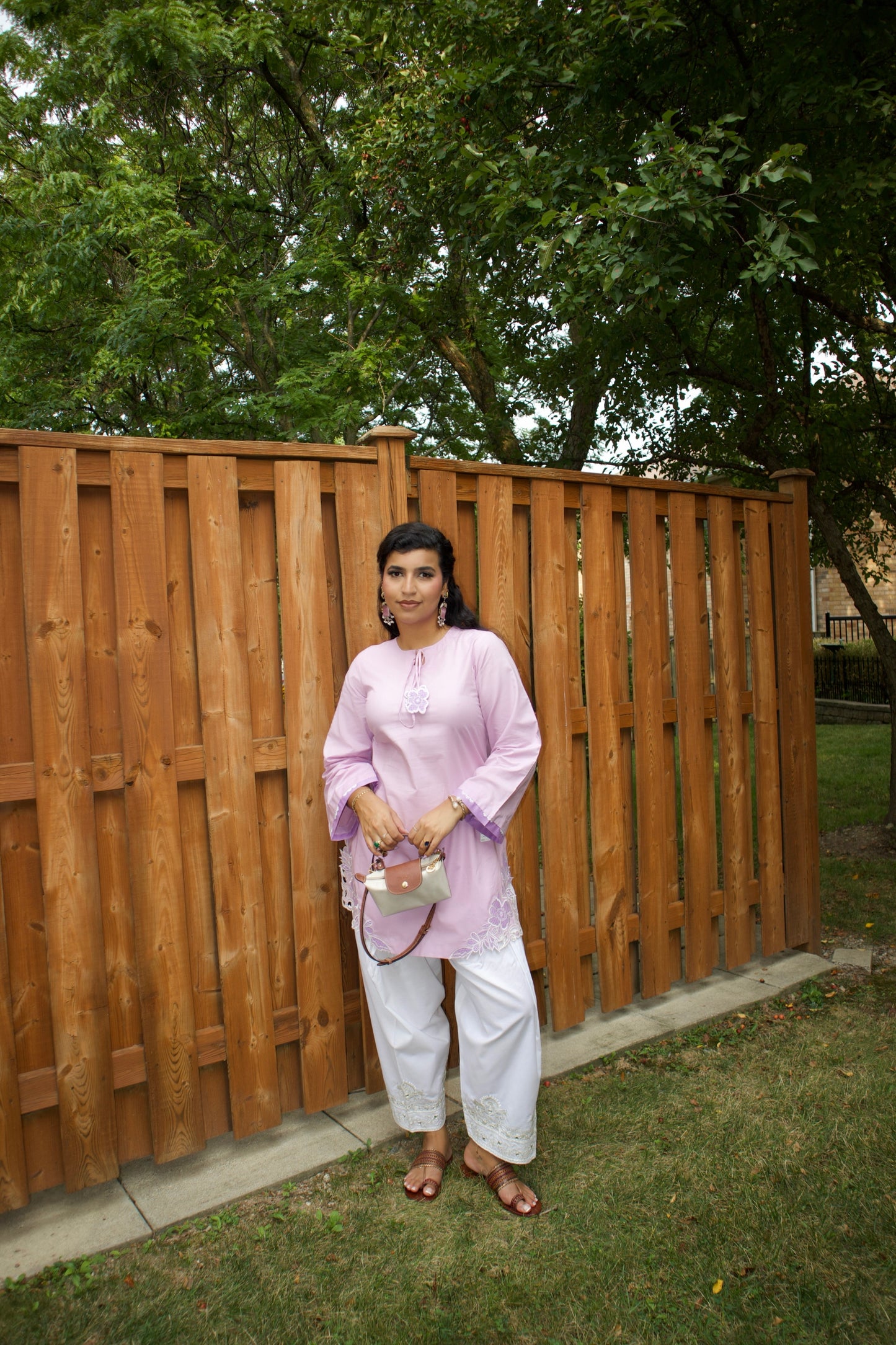 Lilac & White: Embroidered Cotton Two-Piece Suit