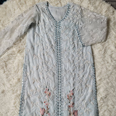 Light Sky Blue Embroidered Cotton Net Suit with Printed Organza