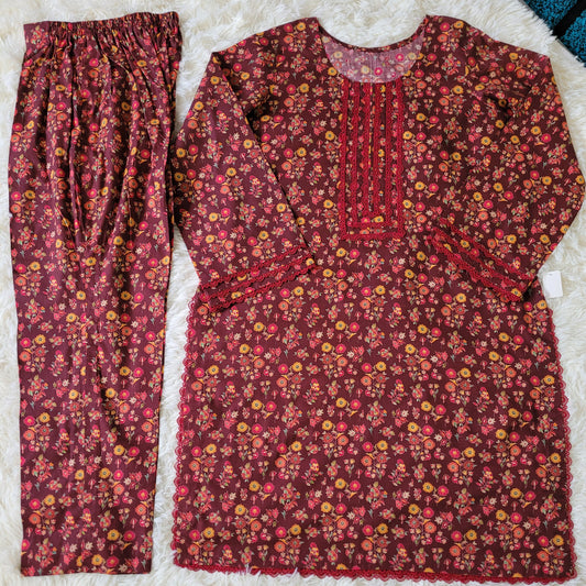 Maroon Petal Print Coords