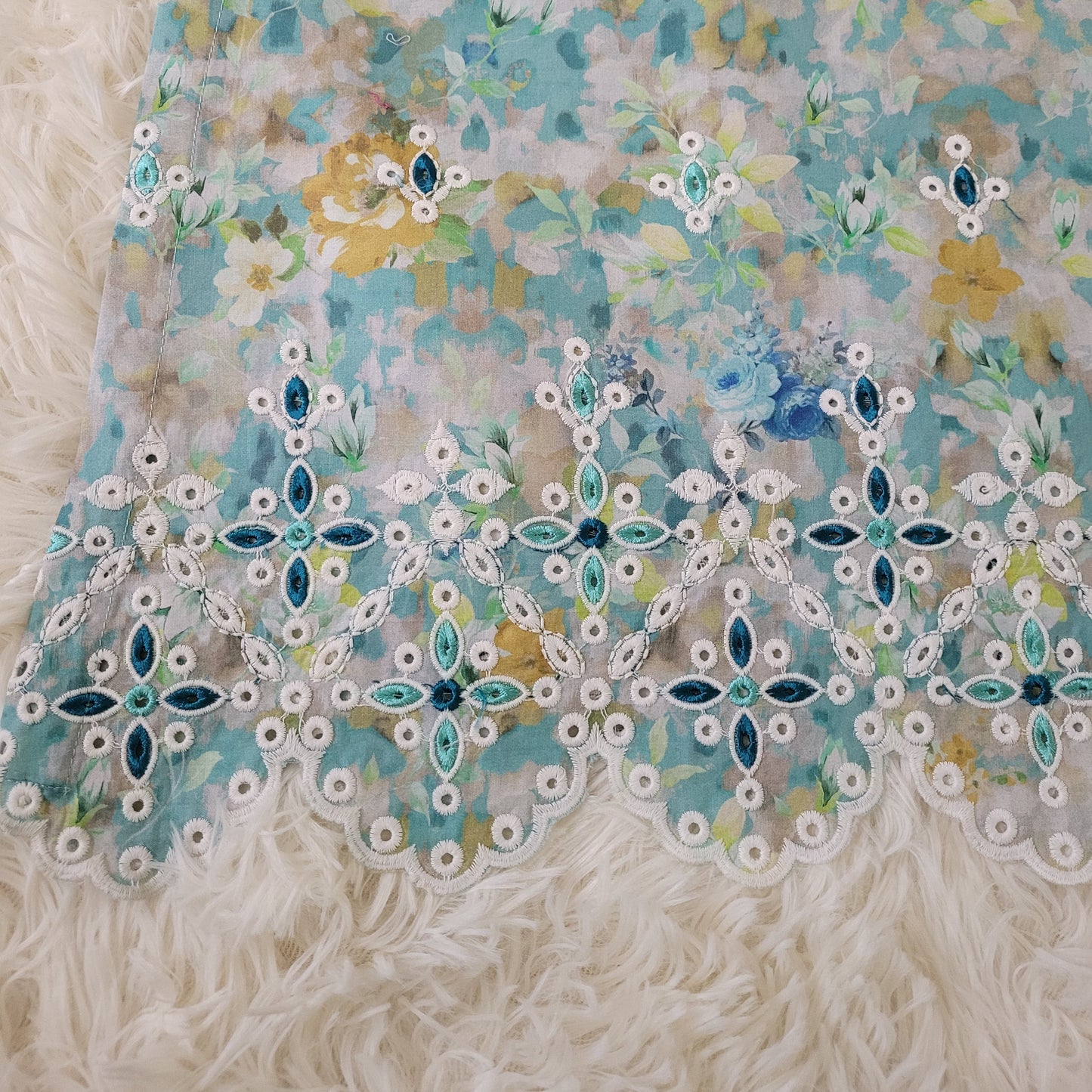 Aqua Floral Delight: Printed Lawn Co-ord Set