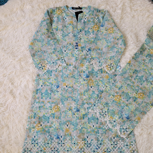 Aqua Floral Delight: Printed Lawn Co-ord Set