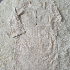 Baroque Ivory Charm: Chiffon & Rawsilk Three-Piece