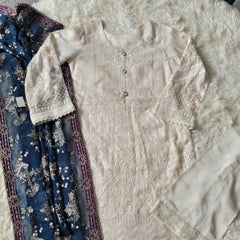 Baroque Ivory Charm: Chiffon & Rawsilk Three-Piece