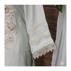 Neelofer Ice Blue Radiance: Embellished Cotton Net Dress