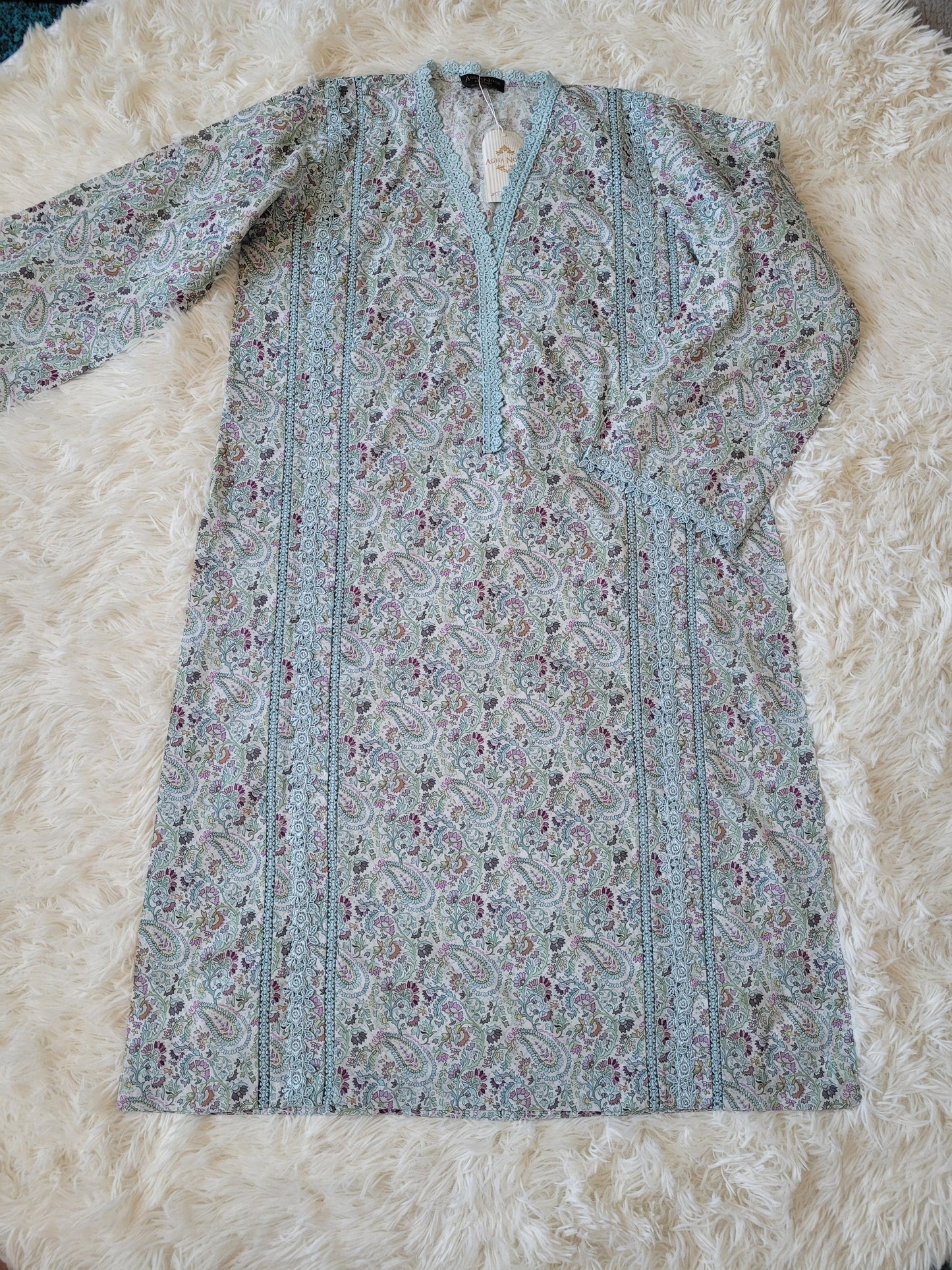 Agha Noor Cool Grey Printed Lawn Suit with Dupatta