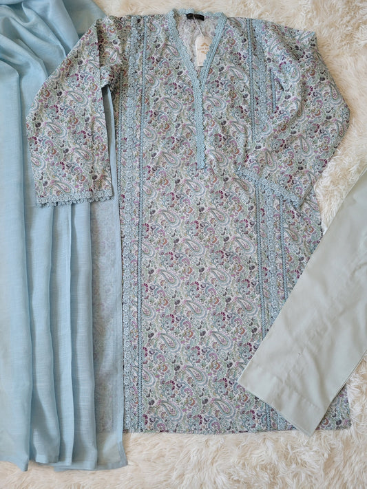 Agha Noor Cool Grey Printed Lawn Suit with Dupatta