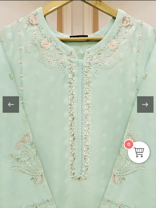 Agha Noor Mint Bloom Heavily Embroidered Lawn Shirt