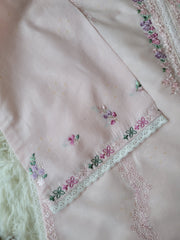 Agha Noor Blossom Pink Embroidered Lawn Shirt with Lace Accents