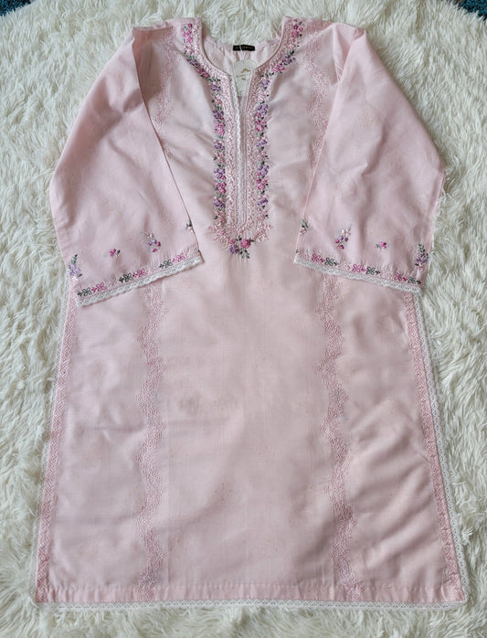 Agha Noor Blossom Pink Embroidered Lawn Shirt with Lace Accents
