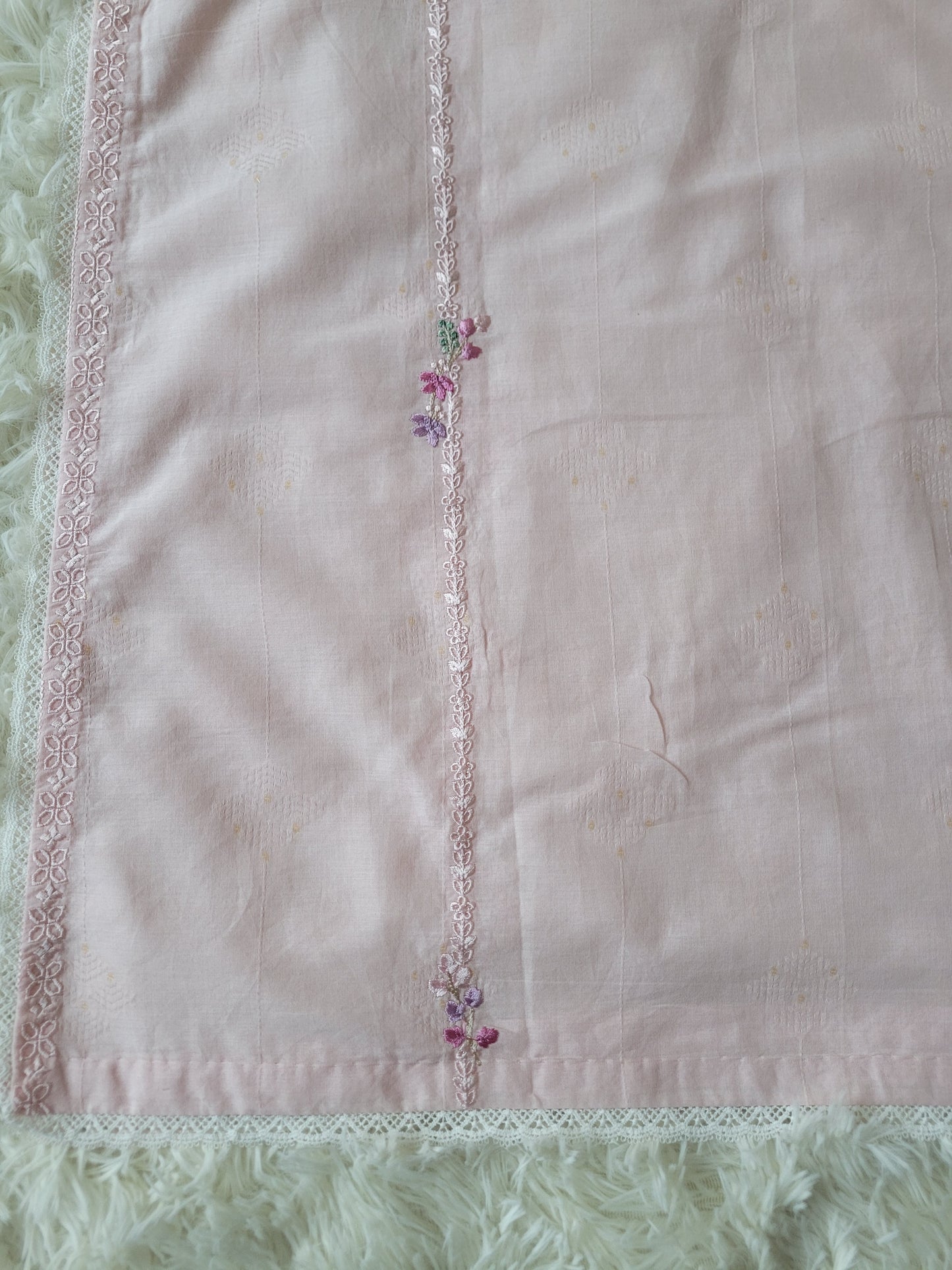 Agha Noor Blossom Pink Embroidered Lawn Shirt with Lace Accents