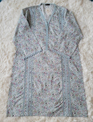 Agha Noor Grey Paisley: Printed Lawn Shirt with Aqua Lace