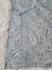 Agha Noor Grey Paisley: Printed Lawn Shirt with Aqua Lace