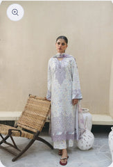 Aabyaan Lilac Meadow: Embroidered Printed Lawn Suit with Floral Dupatta