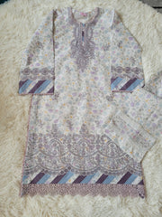 Aabyaan Lilac Meadow: Embroidered Printed Lawn Suit with Floral Dupatta