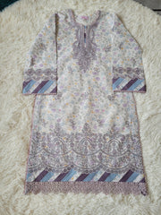 Aabyaan Lilac Meadow: Embroidered Printed Lawn Suit with Floral Dupatta