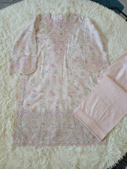 Aabyaan Blush Petals: Embroidered Cutwork Lawn Suit