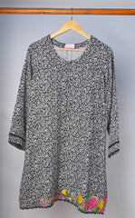 Black & White Floral Kurta with Applique Hem