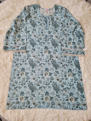 Aqua Blue Floral Kurta with Lace Trousers
